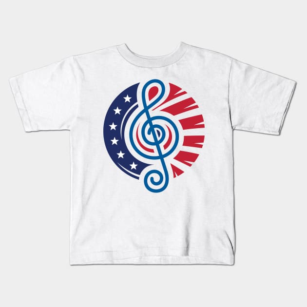 Round America Flag Design with a Treble Clef Music Note at the Center Kids T-Shirt by GeeTee